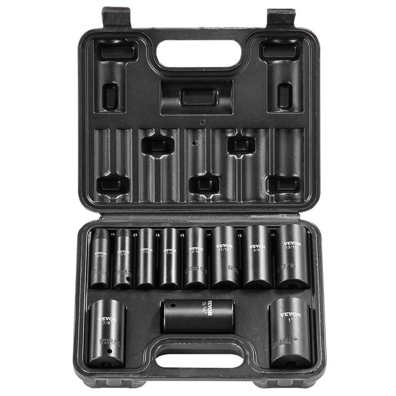 Impact Sockets Set 11pcs 6-Point 3/8in Drive Bit Ratchet Tool Kit Case_voghion.com
