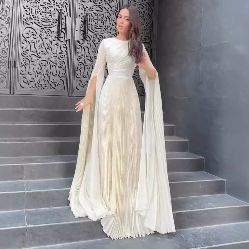 Enobarvna elegantna dolga večerna obleka v pravljičnem slogu za ženske_voghion.com