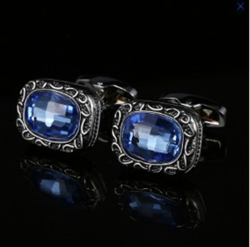 Retro pattern blue diamond crystal cufflinks French shirt dress men's cuff cuff nails manufacturers spot_voghion.com