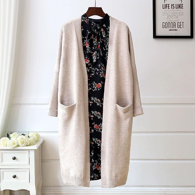 Women's coat spring and autumn new solid color temperament simple knitted cardigan for women_voghion.com