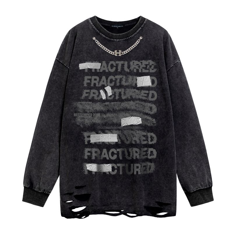 Herrenbekleidung Vintage-Monogramm-bedruckter Kettenschmuck Waschwasserschwarzer lässiger Kapuzenpullover für Männer und Frauen gleichermaßen_voghion.com