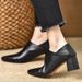 Qi Yan~ 5,5 cm Nero Strato superiore in morbida pelle V-cut Punta a punta Scarpe singole comode Tacco spesso Bocca profonda_voghion.com