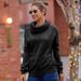 Maglione oversize da donna con collo alto - Pullover a maniche lunghe in morbido misto cotone, top tunica casual dalla vestibilità comoda (nero/verde/grigio/viola/rosso)_voghion.com
