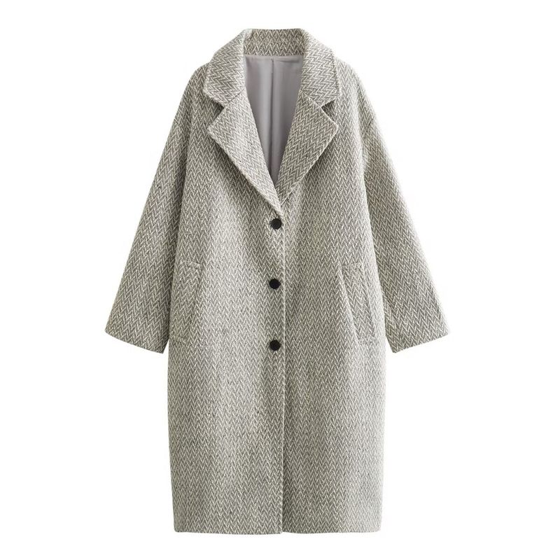 2023 autumn and winter new women's fashion temperament herringbone diagonal long coat jacket_voghion.com