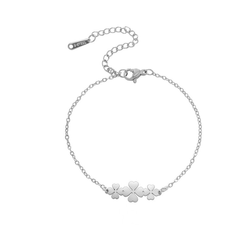 Geslepen titanium gepolijste vierbladige klaver hanger mode forens bohemian stijl roestvrij stalen bedelarmband_voghion.com