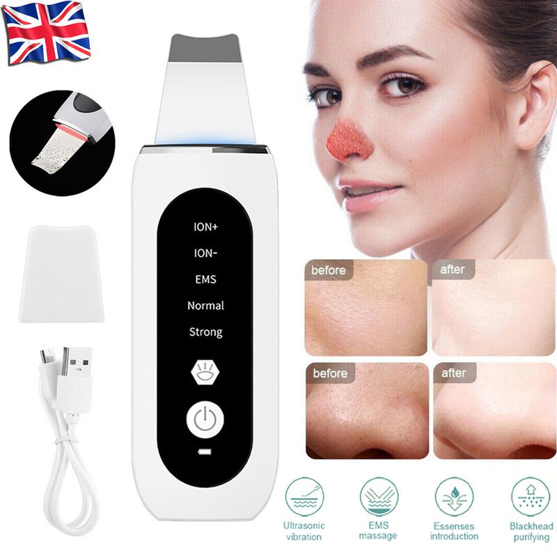 Ultrasonic Facial Skin Scrubber Face Pore Deep Cleaner Spatula Blackhead Remover_voghion.com