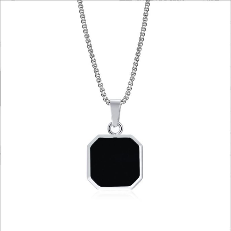 Edelstahl geometrische quadratische schwarze tropfende Kleber Halskette Herren einfache Nische Hip Hop Titan Stahl Anhänger_voghion.com