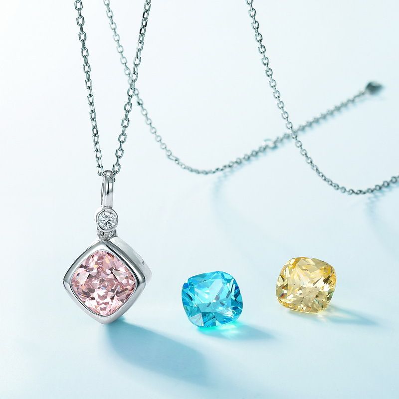 New Three Color Detachable Pendant S925 Silver Square Color Zirconium Clavicle Pendant Light Luxury Simple All Match_voghion.com