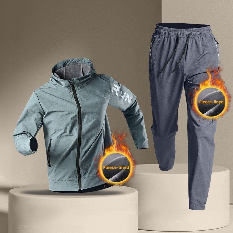 Conjunto deportivo para hombre, chaqueta deportiva de secado rápido con forro polar para correr, ideal para otoño e invierno, para correr al aire libre por la mañana._voghion.com