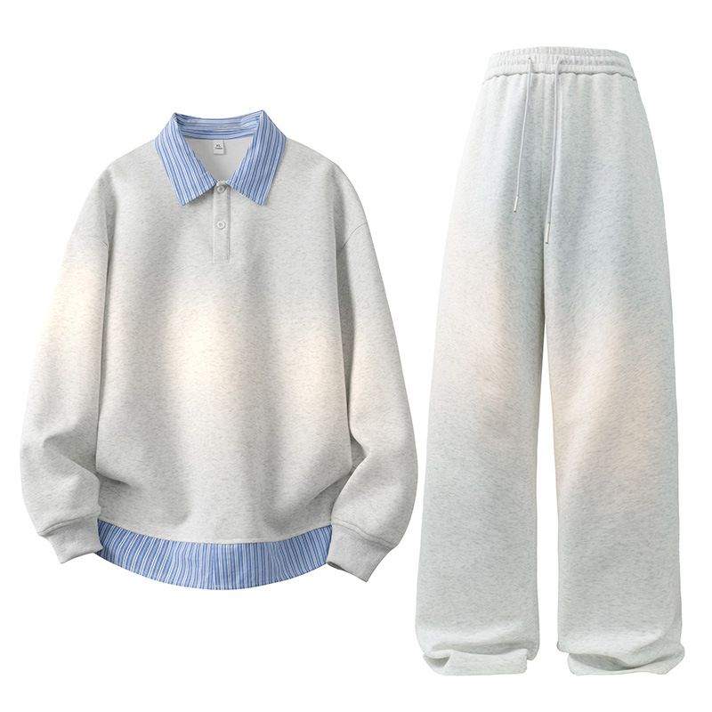 Loungehosen-Set aus Baumwollmischung mit entspannter Passform für Herren – 132-9251 Oversize-Pullover und Jogginghose mit weitem Bein (S-XXXL) – Atmungsaktiver Streetwear-Zweiteiler_voghion.com