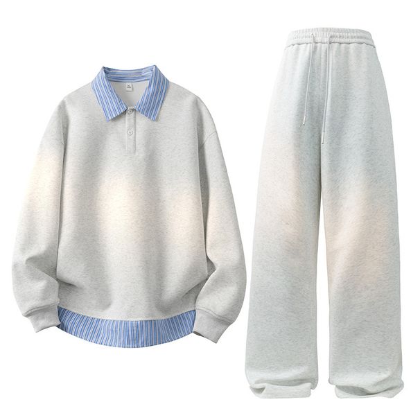 Loungehosen-Set aus Baumwollmischung mit entspannter Passform für Herren – 132-9251 Oversize-Pullover und Jogginghose mit weitem Bein (S-XXXL) – Atmungsaktiver Streetwear-Zweiteiler_voghion.com