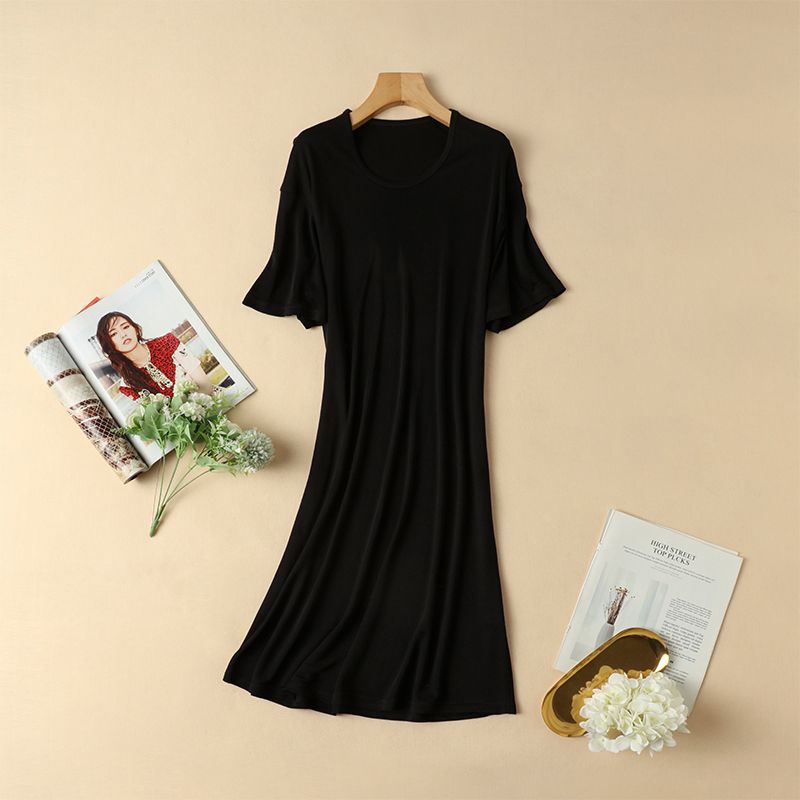Knitted Round Neck Plus Size Loose Long Silk Base Skirt_voghion.com