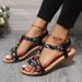 Oversized 2023 Fashion Sandals Women's Bohemian Metal Contrast Color Tight Strap Open Toe Beach Shoes Loose_voghion.com