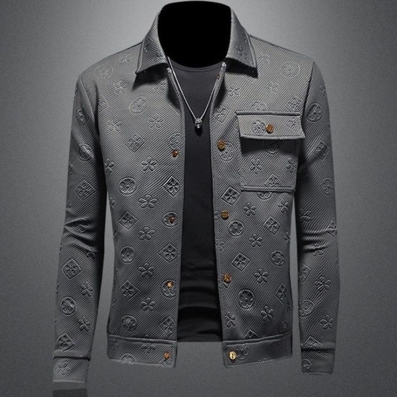 Herrenbekleidung Leichte Luxusmode Revers Herrenjacke Slim Fit Frühling und Herbst Neuer Stil Trend Hübsche Jacquardjacke_voghion.com
