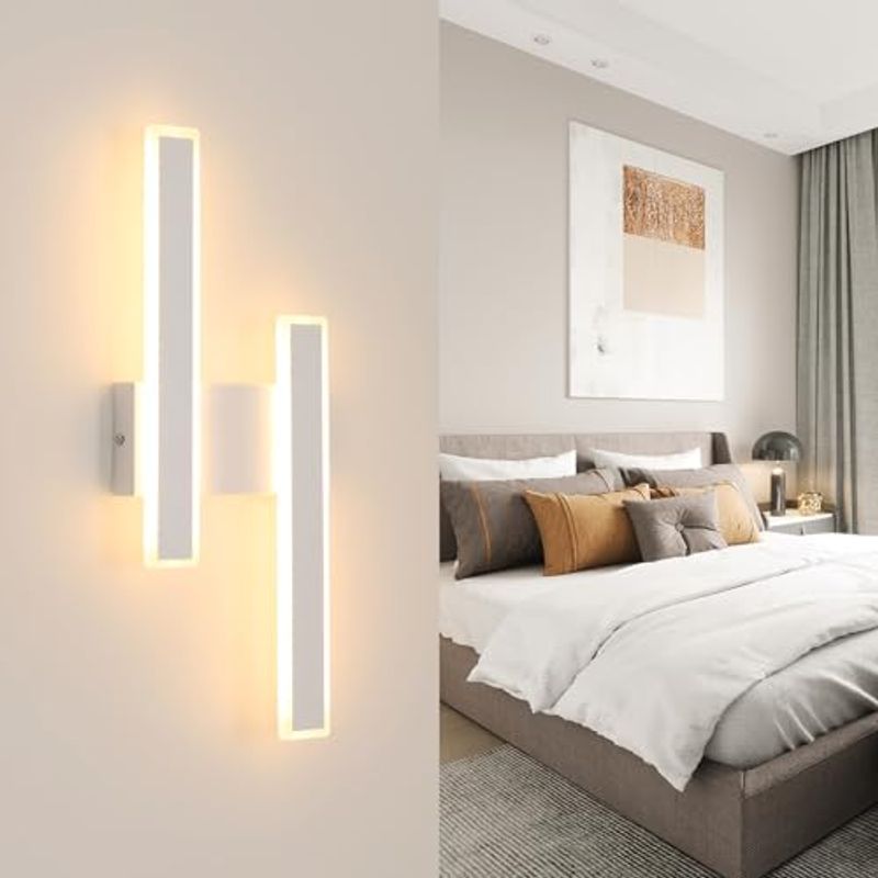 GOECO Doppelte Acryl-LED-Wandleuchte, rechteckiges Design, weiße Farbe, 46 x 18 cm, warmes Licht 3000 K, 16 W, ideal für Wohnzimmer und Flure_voghion.com