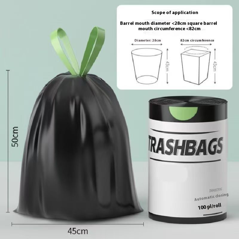 【Extra dick】 Große handgehaltene Haushaltsküchen-Schlafsaal-Kordelzug-Aufbewahrungstasche aus schwarzem Plastik, Produkt aus Rohpapier_voghion.com