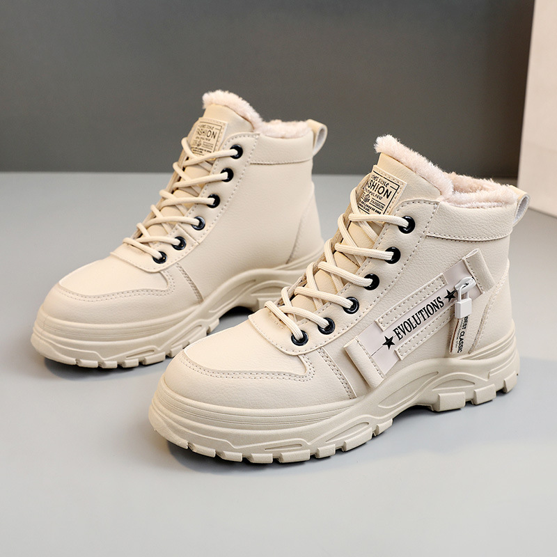 Botas femininas de algodão para inverno com forro de lã - Botas Martin de cano alto para conforto casual e aquecimento (tamanhos 35-44)_voghion.com