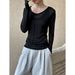 Luxi Fashionable Layered Vest Long Sleeve Two-Piece For Women 2025 Spring New T-Shirt Top Set Base Shirt 2875_voghion.com