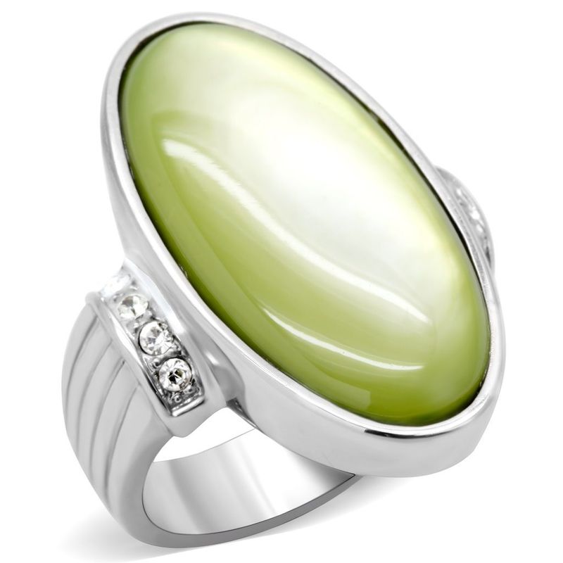 TK211 - High polished (no plating) Stainless Steel Ring with Precious Stone Conch in  Green color_voghion.com