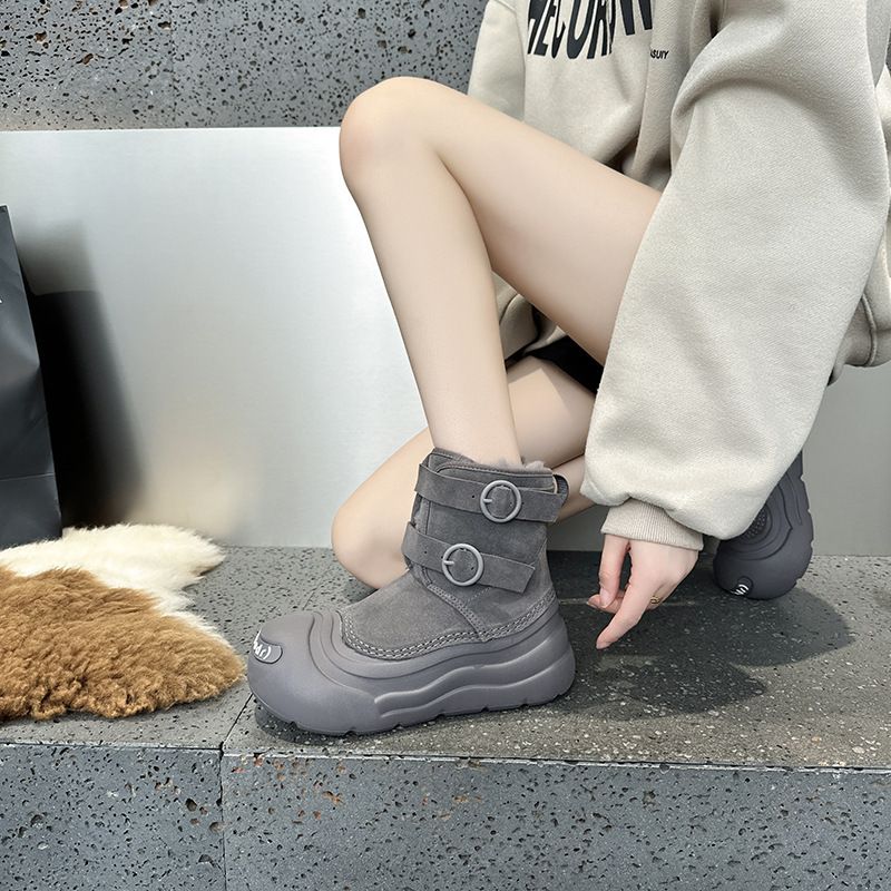 Modesch nei Schnéistiefelen fir Fraen, Sohle aus echtem Lieder, Wanter 2025 mat plüschegen a décken Zéiwen kuerze Stiefelen, waarm_voghion.com