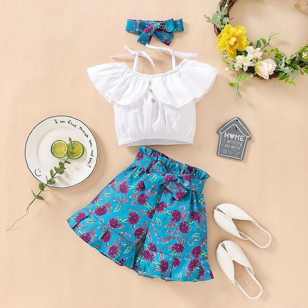 Kannerkleeder Moud Summer Kanner Een-Schëller Hosenträger Top Breet Been Shorts Meedercher Zwee-Deeleg Kostüm_voghion.com