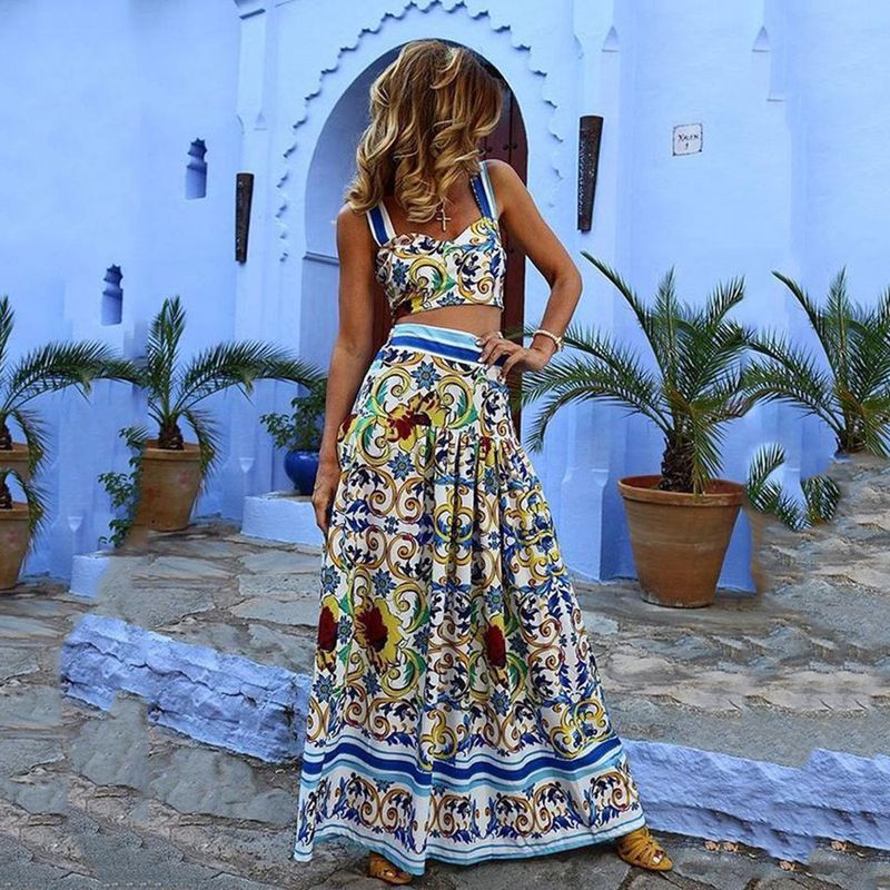  women's clothing sexy temperament suspender print dress suit beach skirt two-piece_voghion.com