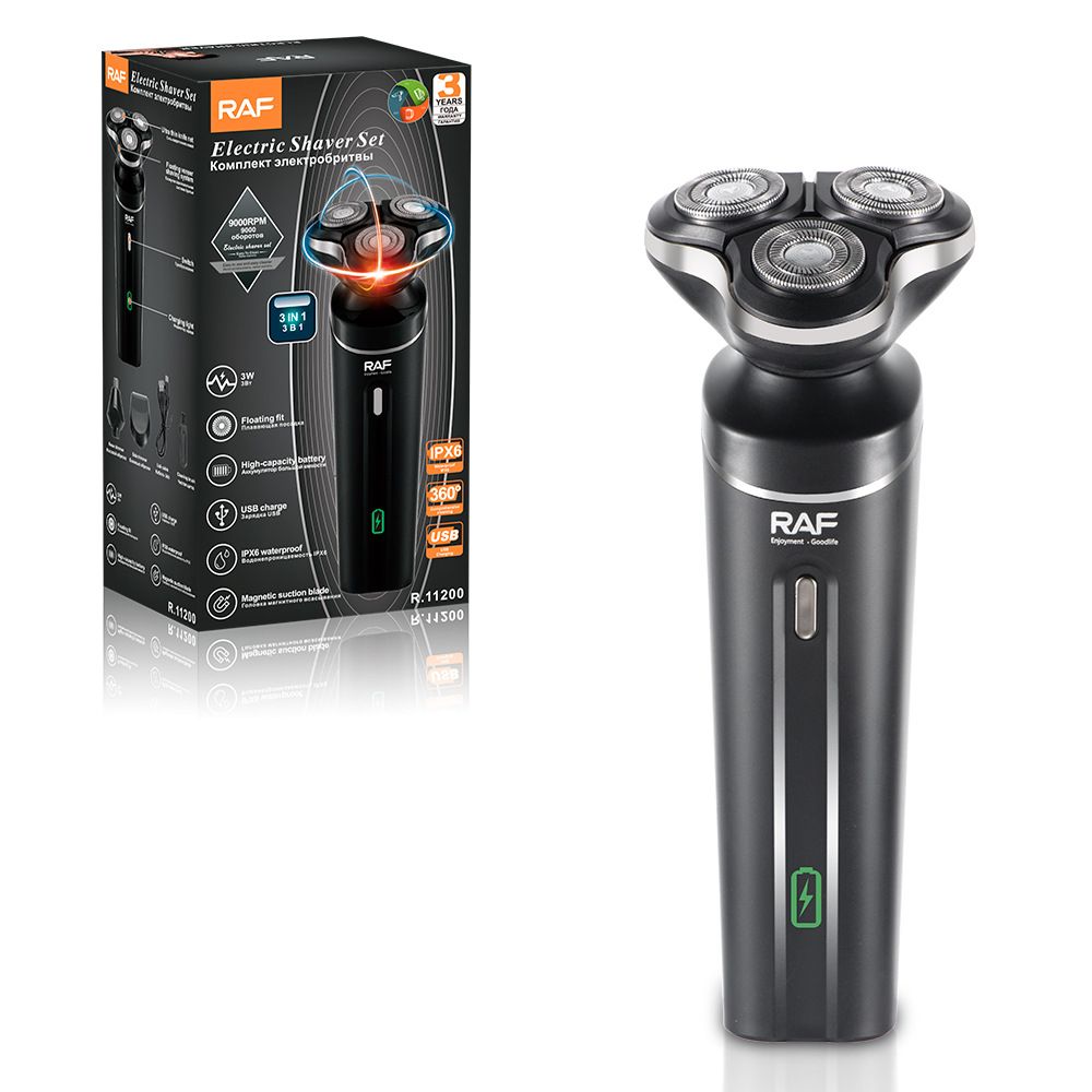 Rasoio elettrico RAF - Rasoio portatile da uomo con tre testine ricaricabili e display digitale galleggiante_voghion.com