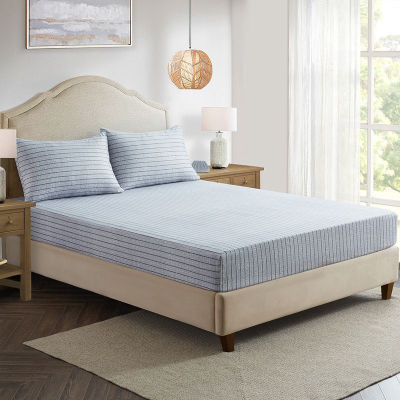 Gonna da letto con stampa 3D a righe grigie - Copriletto con angoli in poliestere, arredamento moderno e minimalista per la camera da letto (antipiega, lavabile in lavatrice)_voghion.com