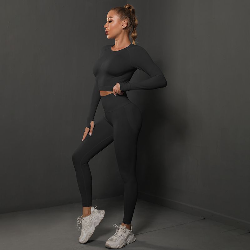 Nahtloses, pfirsichfarbenes, enges Hip-Lift-Yoga-Sport-Lauf-Fitness-Anzug-Zweiteiler-Set für Frauen_voghion.com