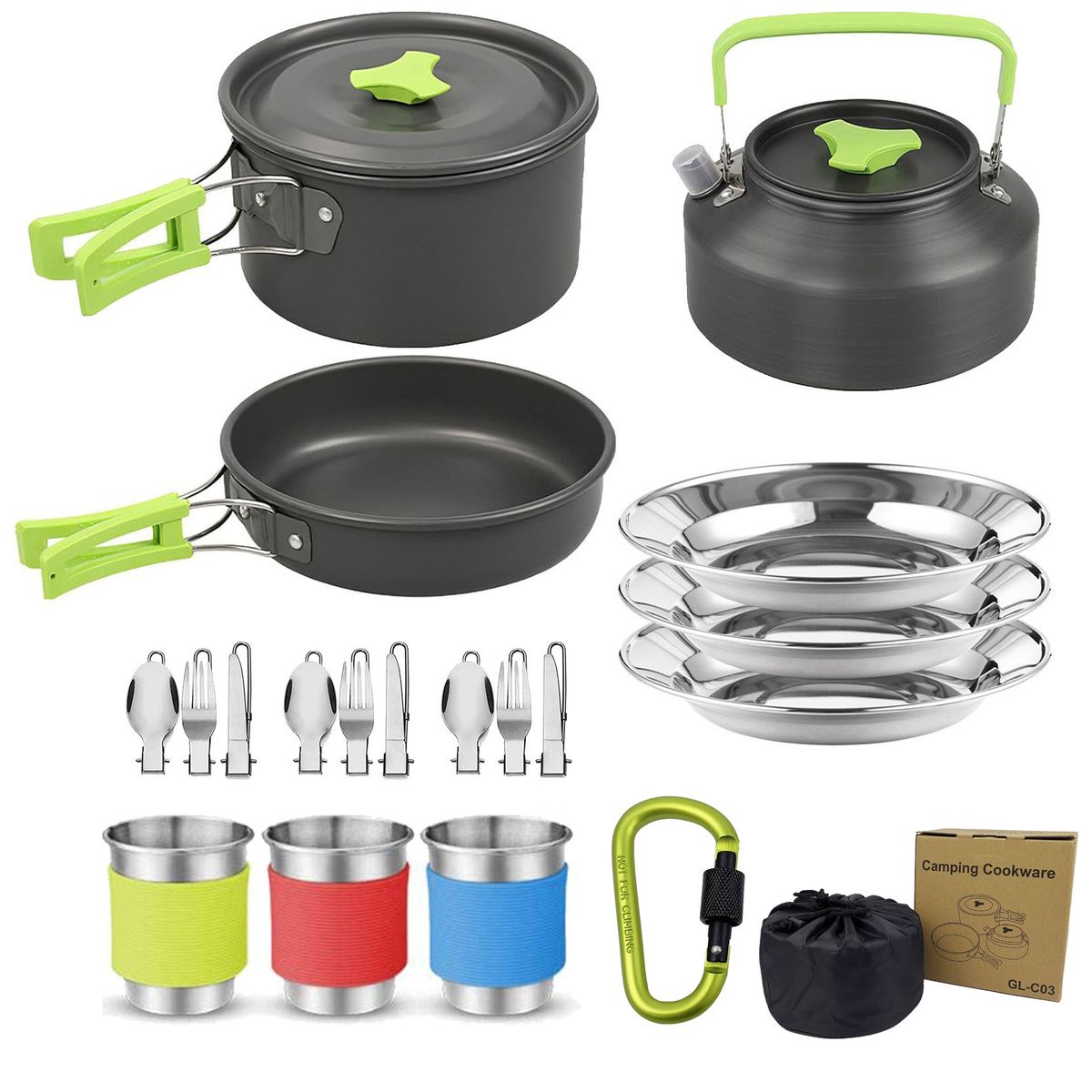 Prodotti per esterni Pentole da campeggio per 2-3 persone, set di pentole pieghevoli, set di pentole e teiere_voghion.com