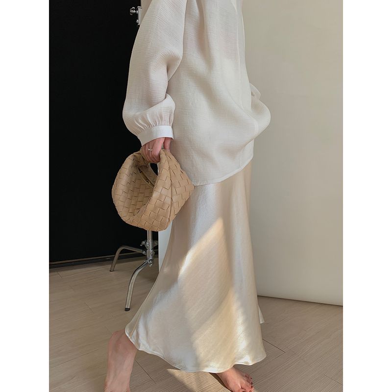 Acetic acid satin high-end glossy half for women with summer temperament, high waist drape, slimming fishtail skirt,_voghion.com
