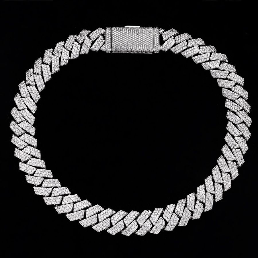 Catena cubana a tre file da uomo, placcata in oro, con rombi in rame, da 14 mm, unica nel suo genere, gioiello hip-hop_voghion.com