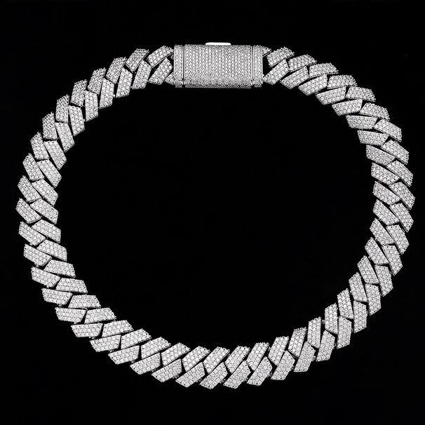 Catena cubana a tre file da uomo, placcata in oro, con rombi in rame, da 14 mm, unica nel suo genere, gioiello hip-hop_voghion.com