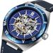 Skelett Mechanische Uhren Blau Römisches Zifferblatt Uhr Für Männer Automatische Herrenuhren Luxusmarke Uhr Gummi Und Ledergürtel_voghion.com