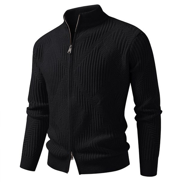 Pull en maille à col montant pour homme – Mélange 90 % polyester, coupe décontractée (gris clair/anthracite/noir/kaki/marron) – Ourlet côtelé idéal pour la superposition urbaine_voghion.com