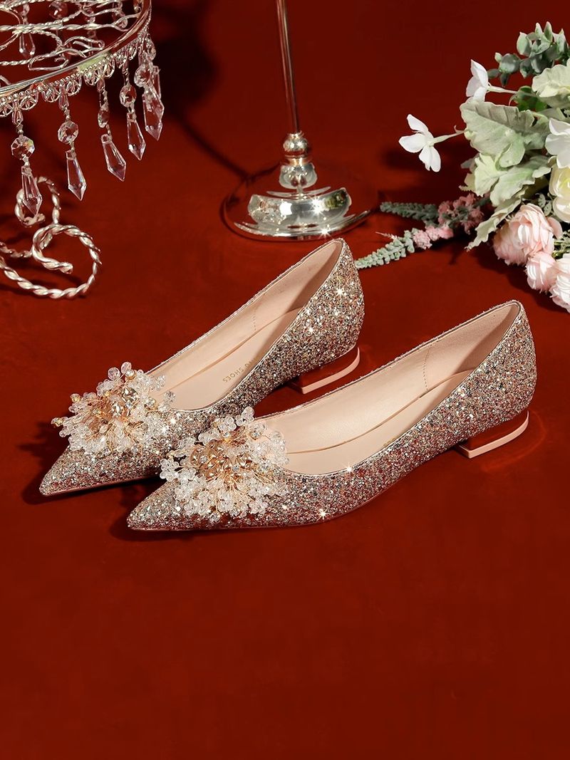 Xiuhe Crystal Toast Bridal Shoes Champagne Wedding Dress_voghion.com
