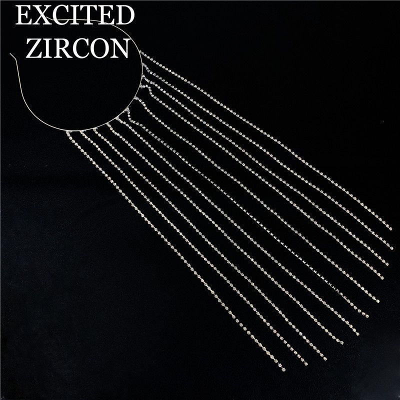 Nouveau style long pompon eau diamant chaîne tête cerceau rue tournage Internet célébrité tendance personnalisé cheveux_voghion.com