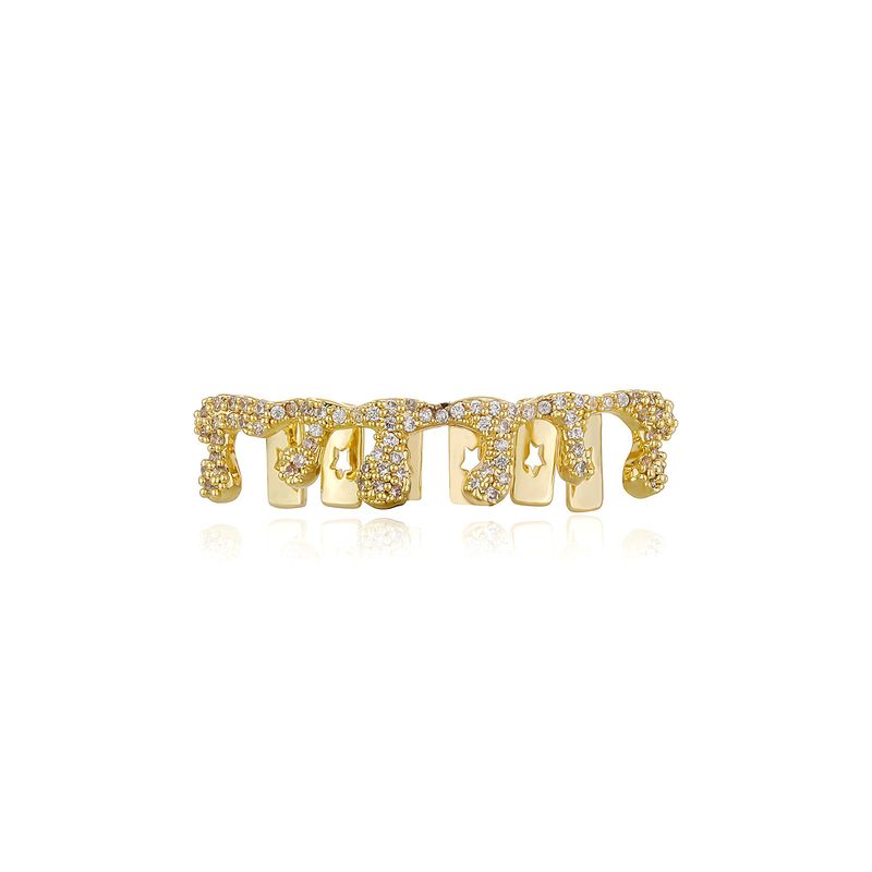 Men's & Women's Hip Hop Gold Grillz - Drip Design With Irregular Cubic Zirconia, 14K Gold Plated Dental Jewelry For Rappers & Trendsetters_voghion.com