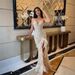 Luxury Handcrafted Beaded Feather Hem Sequin Bustier Evening Gown With High Slit – Elegant Deep V-Neck Formal Dress For Banquet & Party_voghion.com