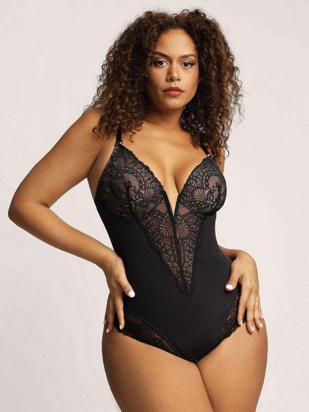 One-piece Shapewear plus size breathable hollow lace shapewear_voghion.com