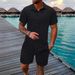 Herrenbekleidung Sommer Jacquard Schwarz-Weiß Einfarbig Anzug Kurzarm Herren Urlaub Casual Style Hemd Shorts Zweiteiliger Anzug_voghion.com