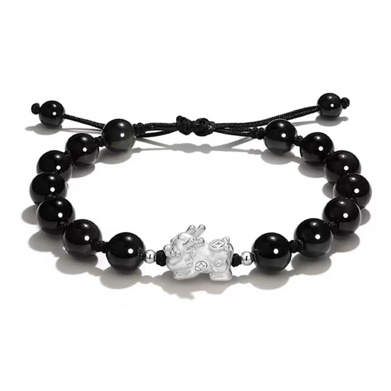 u Foot Sier 999 Couple Bracelet Light Premium Cat Eye Jewelry Valentine's Day Gift Obsidian Hand Rope_voghion.com