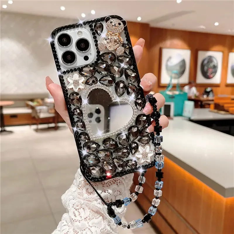 Futrola s ogledalom i ukrasom za dame, futrola s svjetlucavim dijamantima, za Samsung S24 S20 Plus S21 FE S22 23Ultra Note20_voghion.com
