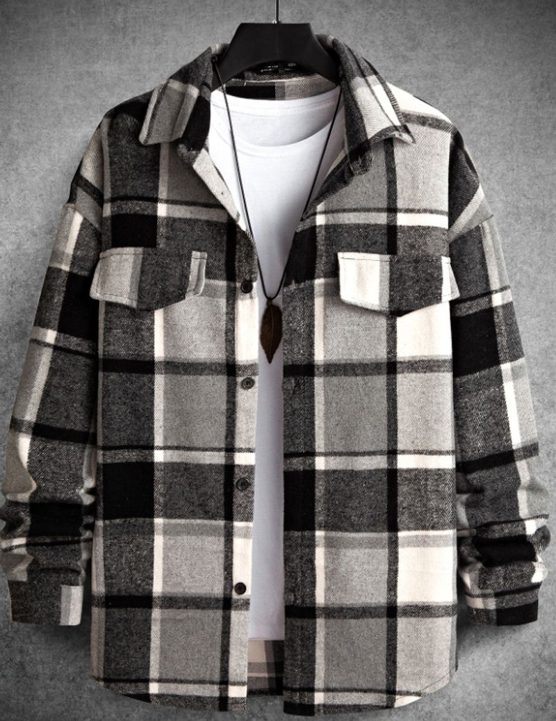 Camicia da uomo in flanella a maniche lunghe con stampa scozzese spazzolata, in saldo a caldo, autunno e inverno_voghion.com