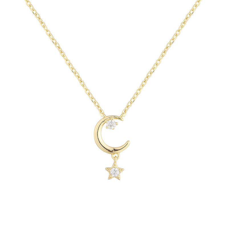 Persoonlijkheid Ster Maan Hanger Sleutelbeen Ketting Mode Accessoire Hete Ster Maan Ketting Vol Met Diamant Micro-ingelegde Halve Maan Sleutelbeen Ketting_voghion.com