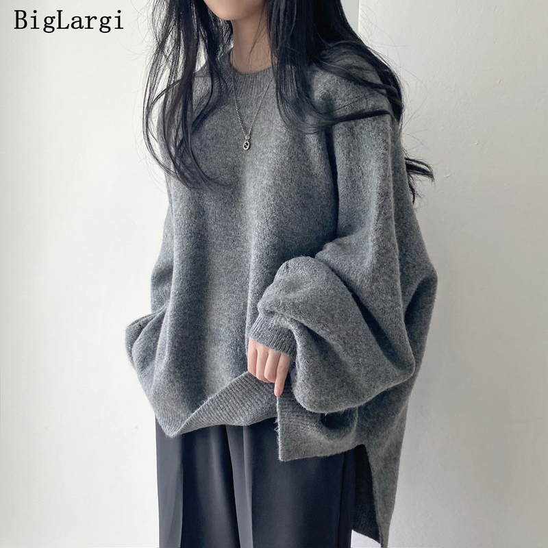 Lazy Style Oversize Femme Pullover Overdele Office Lady Bløde Langærmede Autumn 2023 OL Warm Chic Dame Striktrøjer_voghion.com