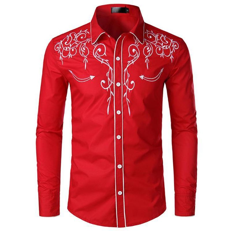 Modisches, besticktes Hemd im Western-Cowboy-Stil im amerikanischen Stil_voghion.com
