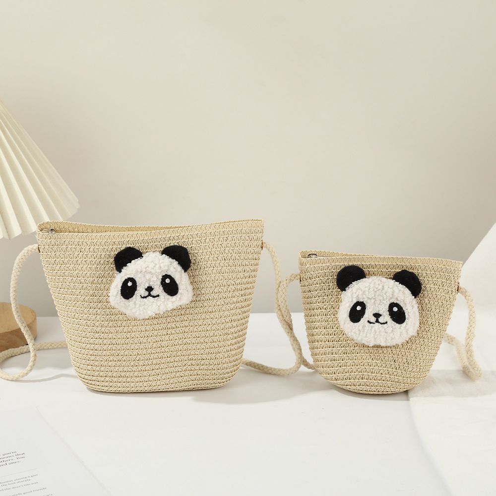 Piccola borsa a tracolla piccola per telefono in paglia intrecciata da spiaggia estiva Little Panda 2025 per donna_voghion.com