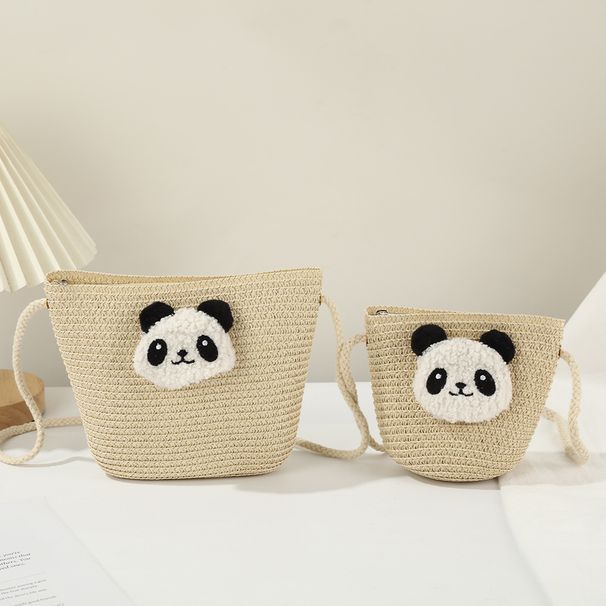 Piccola borsa a tracolla piccola per telefono in paglia intrecciata da spiaggia estiva Little Panda 2025 per donna_voghion.com