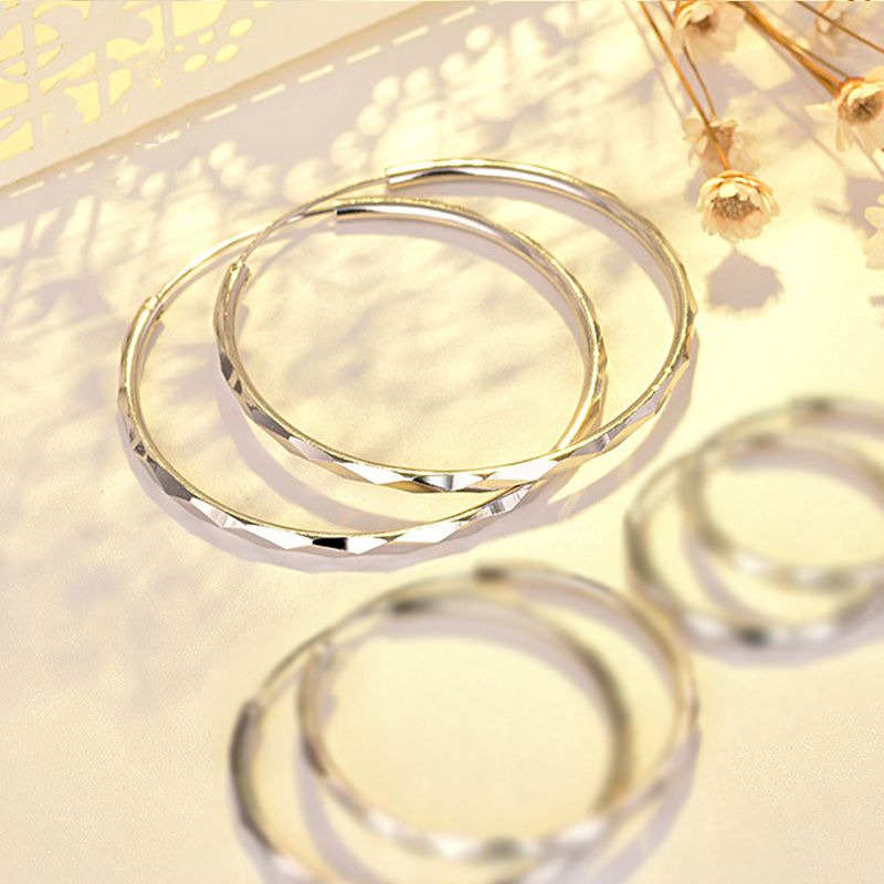 Sterling VENUS  Sier 35/50mm Pattern Round Circle Hoop Earrings For Women Fashion Charm Engagement Wedding_voghion.com